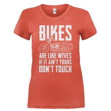 Load image into Gallery viewer, Bikes Are Like Wives - T Shirt - Ladies_-_Orange_477801fa-6c66-4e66-b0c3-ecaaace7bf1a