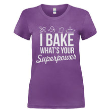 Load image into Gallery viewer, I Bake, What's Your Superpower? - T Shirt - Ladies_-_Purple_782c8aab-8e3e-45f9-9a09-abac41351f7d