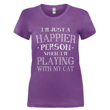 Load image into Gallery viewer, I'm Just a Happier Person When I'm Playing With My Cat - T Shirt - Ladies_-_Purple_b4fd4ee9-258f-468f-8631-f154abbb16ab