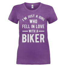 Load image into Gallery viewer, I'm Just A Girl Who Fell In Love With A Biker - T Shirt - Ladies_-_Purple_c7abb531-e9e7-4050-be7c-6c2162e14e94