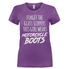 Load image into Gallery viewer, Forget the Glass Slippers, This Girl Wears Motorcycle Boots - T Shirt - Ladies_-_Purple_e2c84da6-3b46-44f1-882e-edd8ffe19278