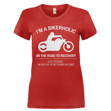 Load image into Gallery viewer, Bikerholic - T Shirt - Ladies_-_Red_3076a14c-8b78-49dc-91f6-8762f28c18b8