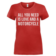 Load image into Gallery viewer, All You Need Is Love And A Motorcycle - T Shirt - Ladies_-_Red_d72777af-67c9-4c74-9f04-f2fd326e075d