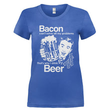 Load image into Gallery viewer, Bacon Can't Solve All My Problems That's Why I Drink Beer - T Shirt - Ladies_-_Royal_200ddafa-8fd2-4368-8a55-98f28ddf3a95