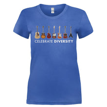 Load image into Gallery viewer, Celebrate Diversity - Guitar - Full Color - T Shirt - Ladies_-_Royal_4f778864-5480-40f3-a90d-e19b6023f68b