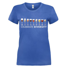 Load image into Gallery viewer, Celebrate Diversity - Wine - T Shirt - Ladies_-_Royal_a0070d75-98eb-4a55-9b40-b6672376c288