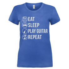 Load image into Gallery viewer, Eat. Sleep. Play Guitar. Repeat - T Shirt - Ladies_-_Royal_bacc3f9c-7912-4992-aa2c-d57bde83fcc2