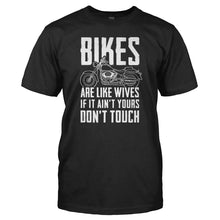 Load image into Gallery viewer, Bikes Are Like Wives - T Shirt - Men_-_Black_8c4e57ab-a62f-4176-b2dd-ee96c8fb7695