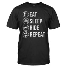 Load image into Gallery viewer, Eat. Sleep. Ride. Repeat. - T Shirt - Men_-_Black_91dd53e1-291c-4978-b3e6-e64758992286