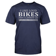 Load image into Gallery viewer, I Like Loud Bikes - T Shirt - Men_-_Navy_37bb658c-0c1b-427a-805e-46bf392c8a33