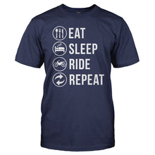 Load image into Gallery viewer, Eat. Sleep. Ride. Repeat. - T Shirt - Men_-_Navy_d7ec258d-a84a-4d22-bb25-bfce72011b54