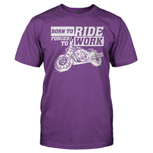 Load image into Gallery viewer, Born To Ride. Forced To Work - T Shirt - Men_-_Purple_50079a1e-60e3-4473-9016-86243f473aa3