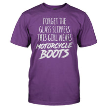 Load image into Gallery viewer, Forget the Glass Slippers, This Girl Wears Motorcycle Boots - T Shirt - Men_-_Purple_acb46c28-994b-4899-9eff-552038f81dfd