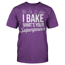 Load image into Gallery viewer, I Bake, What's Your Superpower? - T Shirt - Men_-_Purple_cd84a6c2-a9f7-4185-a087-12d50b801f21