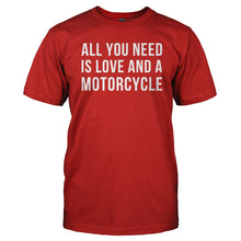 Load image into Gallery viewer, All You Need Is Love And A Motorcycle - T Shirt - Men_-_Red_ae31d29f-065f-4ab2-9ac0-d3b2b93ba5fe