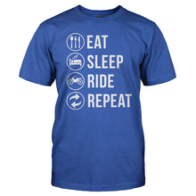Load image into Gallery viewer, Eat. Sleep. Ride. Repeat. - T Shirt - Men_-_Royal_ee6faa7a-b660-47f2-ab5c-7b0e1d52e909