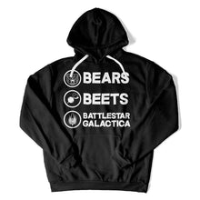 Load image into Gallery viewer, Bears. Beets. Battlestar Galactica. - T Shirt - bears-beats-battlestargallactica-hoodie-black