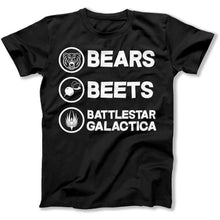 Load image into Gallery viewer, Bears. Beets. Battlestar Galactica. - T Shirt - bears-beats-battlestargallactica-tshirt-black