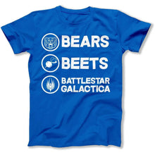 Load image into Gallery viewer, Bears. Beets. Battlestar Galactica. - T Shirt - bears-beats-battlestargallactica-tshirt-royal