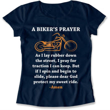 Load image into Gallery viewer, Biker's Prayer - T Shirt - bikers-prayer-ladiestshirt-navy