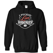 Load image into Gallery viewer, I Puckin' Love Hockey - T Shirt - black_03992656-63be-437d-9755-fadbfd4ef0ab