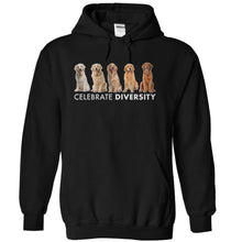 Load image into Gallery viewer, Celebrate Diversity - Golden Retrievers - T Shirt - black_3898468f-0bcb-4495-9027-e491c1f15856