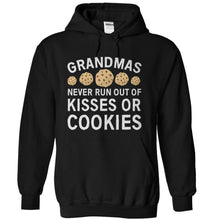 Load image into Gallery viewer, Grandmas Never Run Out of Kisses or Cookies - T Shirt - black_4f46ab72-f282-4575-b79c-773fd4ce1650