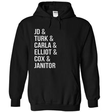 Load image into Gallery viewer, JD &amp; Turk &amp; Carla &amp; Elliot &amp; Cox &amp; Janitor - T Shirt - black_576704c3-295e-45c2-8722-ff52ec67d473