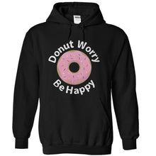Load image into Gallery viewer, Donut Worry, Be Happy - T Shirt - black_aa7ed7cf-f8cc-4dd1-95f9-8cc26736a67e