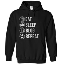 Load image into Gallery viewer, Eat. Sleep. Blog. Repeat. - T Shirt - black_aa7ef1b8-586c-4fbb-88dd-3528ec0da273