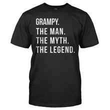Load image into Gallery viewer, Grampy. The Man. The Myth. The Legend. - T Shirt - black_c12a2c06-127c-4dd6-ba33-e49a696f607e