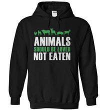 Load image into Gallery viewer, Animals Should Be Loved, Not Eaten - T Shirt - black_d1f36775-6137-4b7e-9c92-cc8ee3bd7509