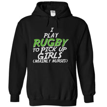 Load image into Gallery viewer, I Play Rugby To Pick Up Girls - T Shirt - black_e0b52d55-56c1-43c7-bfa4-146e510d5800