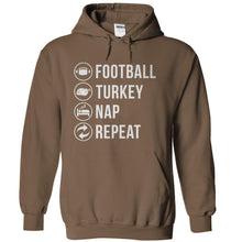 Load image into Gallery viewer, Football. Turkey. Nap. Repeat. - T Shirt - brown_5987f27d-3a4b-4a9b-ba17-d8792ef11795