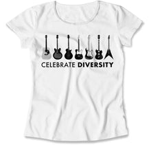 Load image into Gallery viewer, Celebrate Diversity - Guitar - T Shirt - celebrate-diversity-guitar-ladies-white
