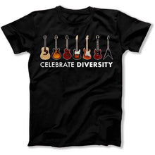Load image into Gallery viewer, Celebrate Diversity - Guitar - Full Color - T Shirt - celebrate-diversity-guitar-tshirt-black
