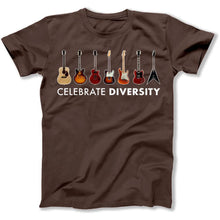 Load image into Gallery viewer, Celebrate Diversity - Guitar - Full Color - T Shirt - celebrate-diversity-guitar-tshirt-brown
