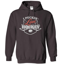 Load image into Gallery viewer, I Puckin' Love Hockey - T Shirt - charcoal_17c59bc8-9ada-4f2b-9c91-96539e9372f8