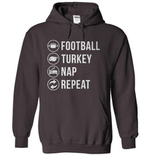 Load image into Gallery viewer, Football. Turkey. Nap. Repeat. - T Shirt - charcoal_3c1414aa-c467-4f6b-95fd-da6668aa39eb