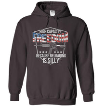 Load image into Gallery viewer, High Capacity Freedom Because Reloading Is Silly - T Shirt - charcoal_51b89a3a-f4eb-427b-8d86-37c06e29e88e