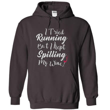 Load image into Gallery viewer, I Tried Running, But I Kept Spilling My Wine. - T Shirt - charcoal_6fa4de81-ff90-47c2-8849-f64ac16bd572