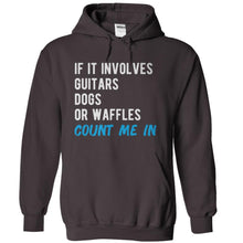 Load image into Gallery viewer, If It Involves Guitars, Dogs or Waffles, Count Me In - T Shirt - charcoal_c0f1adaf-9ae0-4762-9940-7a8621d5d423