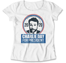 Load image into Gallery viewer, Charlie Day For President - T Shirt - charlie-day-for-president-ladies-white