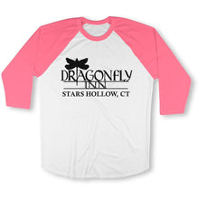 Load image into Gallery viewer, Dragonfly Inn Baseball Tee - dragonfly-inn-raglan-neon-pink