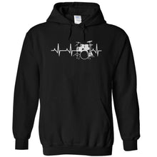 Load image into Gallery viewer, Drum Set Heartbeat - T Shirt - drum_set_heartbeat_-_hoodie_-_black