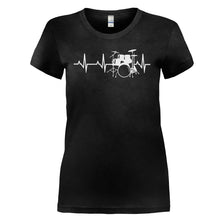 Load image into Gallery viewer, Drum Set Heartbeat - T Shirt - drum_set_heartbeat_-_ladies_-_black