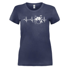 Load image into Gallery viewer, Drum Set Heartbeat - T Shirt - drum_set_heartbeat_-_ladies_-_navy
