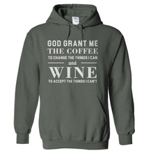 Load image into Gallery viewer, God, Grant Me The Coffee And Wine - T Shirt - hoodie_charcoal_120f8dab-07a8-4657-ac55-dfa6e29ca57e