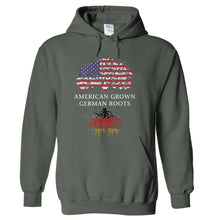 Load image into Gallery viewer, American Grown, German Roots - T Shirt - hoodie_charcoal_35ee7092-91f4-43a9-b0d6-78d384e7f18b