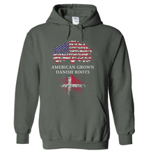 Load image into Gallery viewer, American Grown, Danish Roots - T Shirt - hoodie_charcoal_ba632346-b94d-4583-8071-1670a3e86fb3